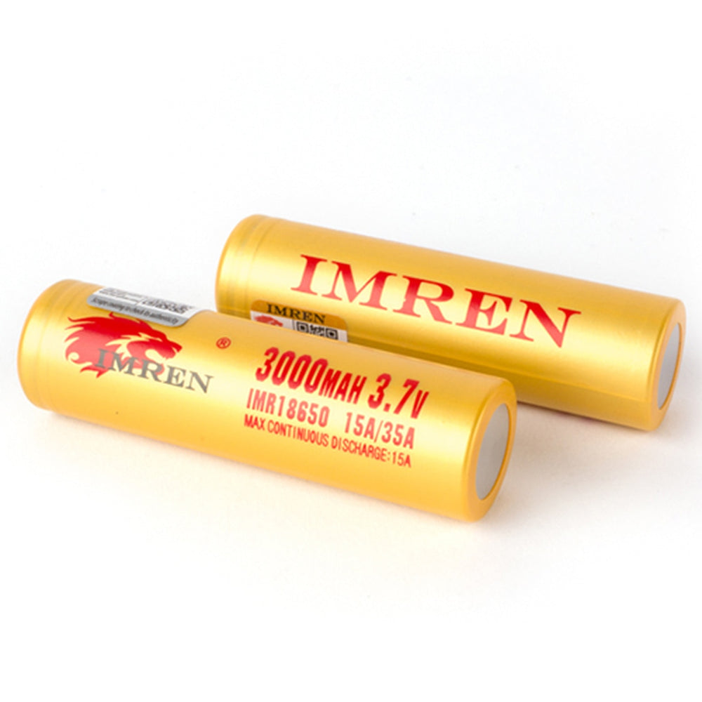 Imren (Gold) IMR 18650 (3000mAh) 35A 3.7v Battery Flat-Top - 2 Pack