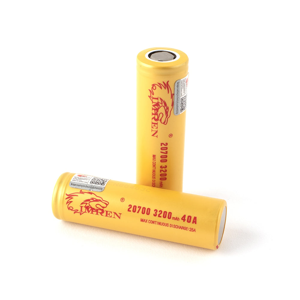 Imren (Gold) IMR 20700 (3200mAh) 40A 3.7v Battery Flat-Top - 2 Pack